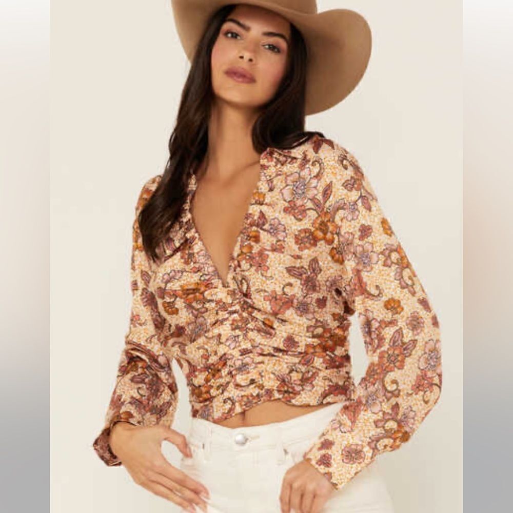 NWT - Free People Women's I Got You Printed Long Sleeve Top Size: L